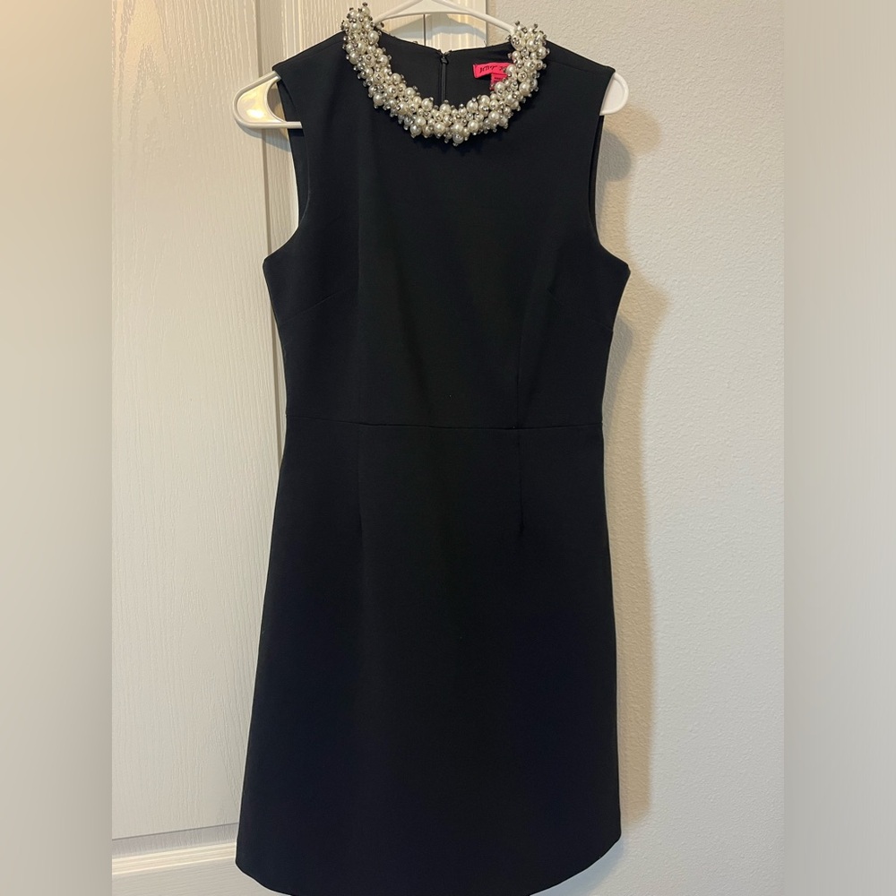 Betsey Johnson Faux Pearl and Diamond Collar Black Dress Size 4